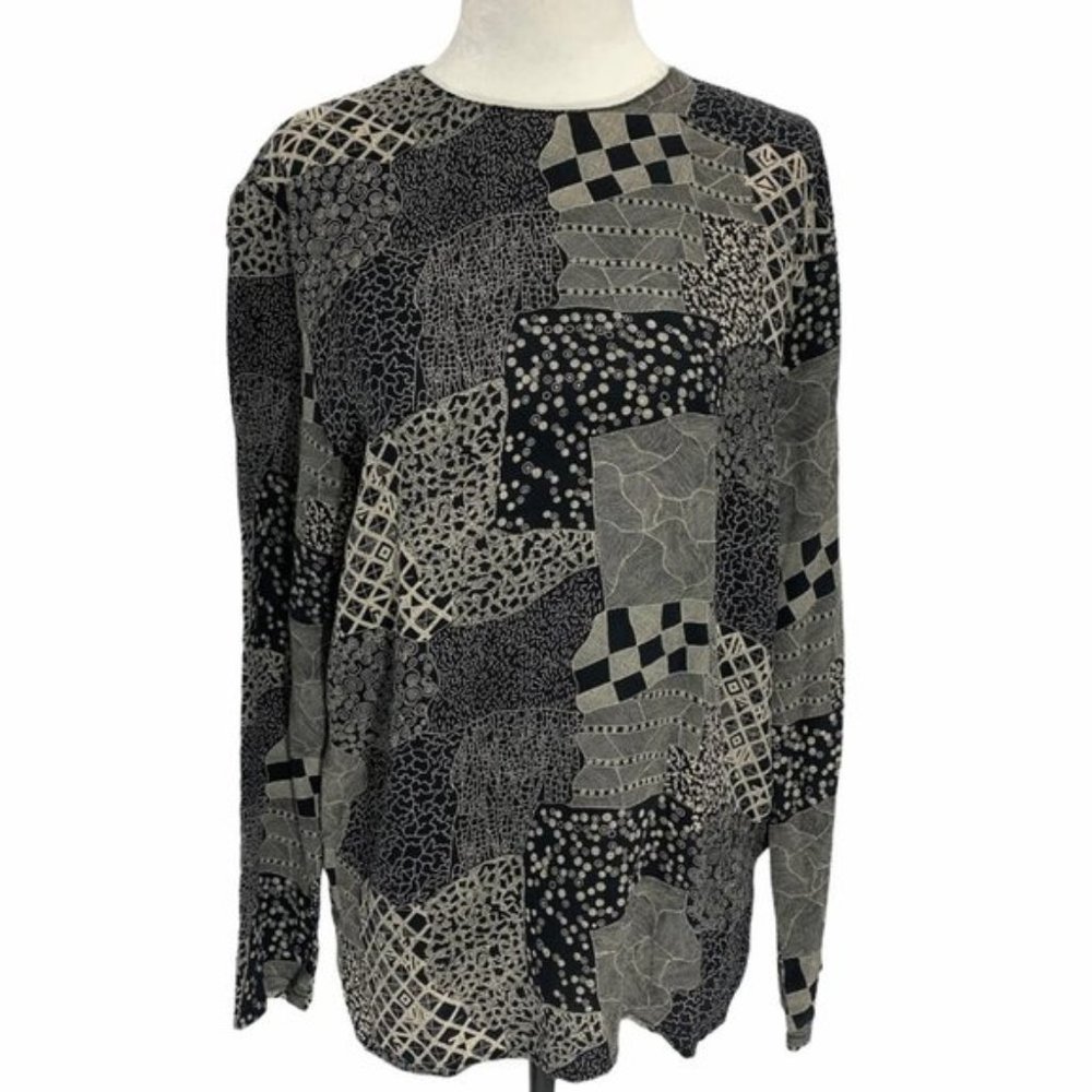 Nora Noh Silk Blouse Grey/Black Blouse Top Size M